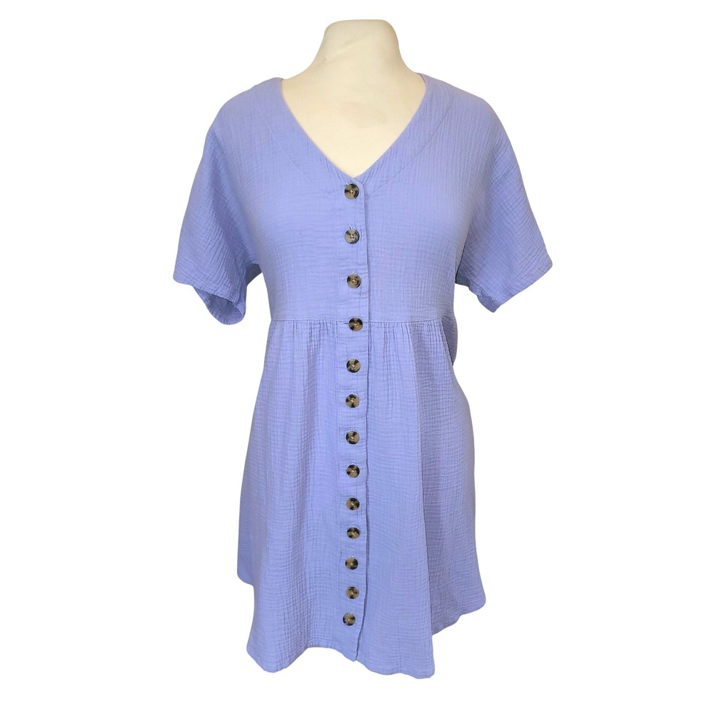 Madewell Periwinkle Blue Lightspun Cotton Gauzy Beachy Button Front Minidress XL - Picture 2 of 10